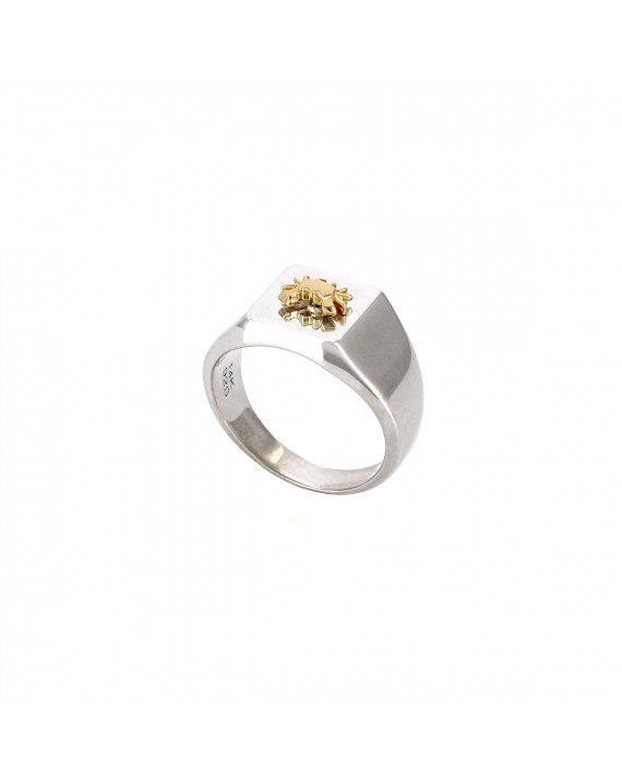 Anello con sigillo Granchio - Argento e Oro 14 carati | Origami Jewellery