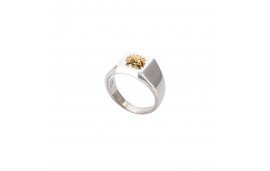 Anello con sigillo Granchio - Argento e Oro 14 carati | Origami Jewellery