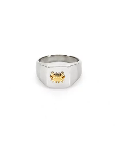 Anello con sigillo Granchio - Argento e Oro 14 carati | Origami Jewellery