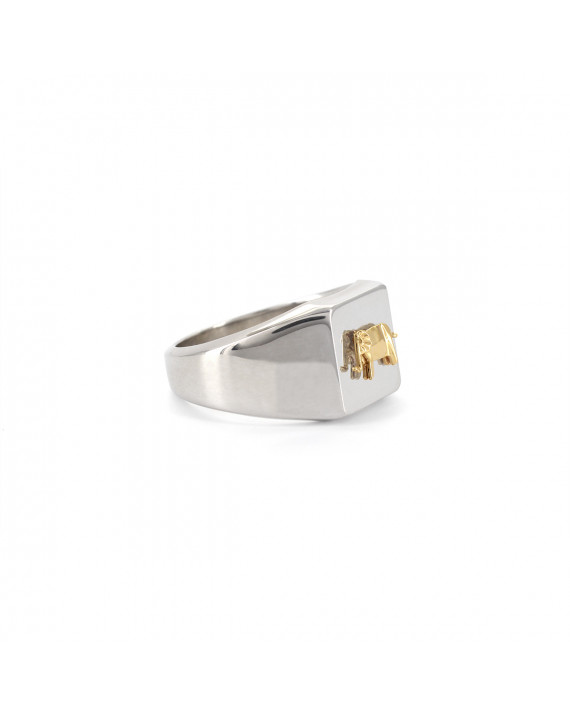 Anello con sigillo Elefante - Argento e Oro 14 carati | Origami Jewellery