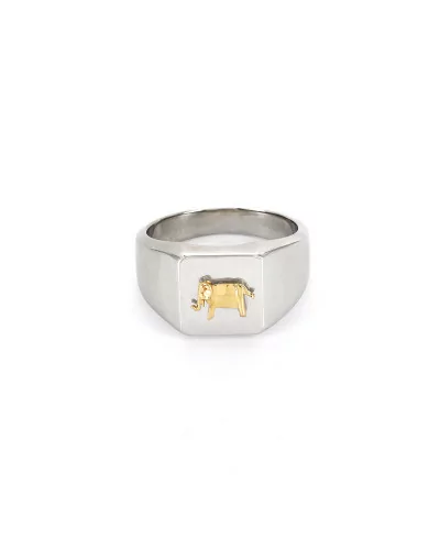 Anello con sigillo Elefante - Argento e Oro 14 carati | Origami Jewellery