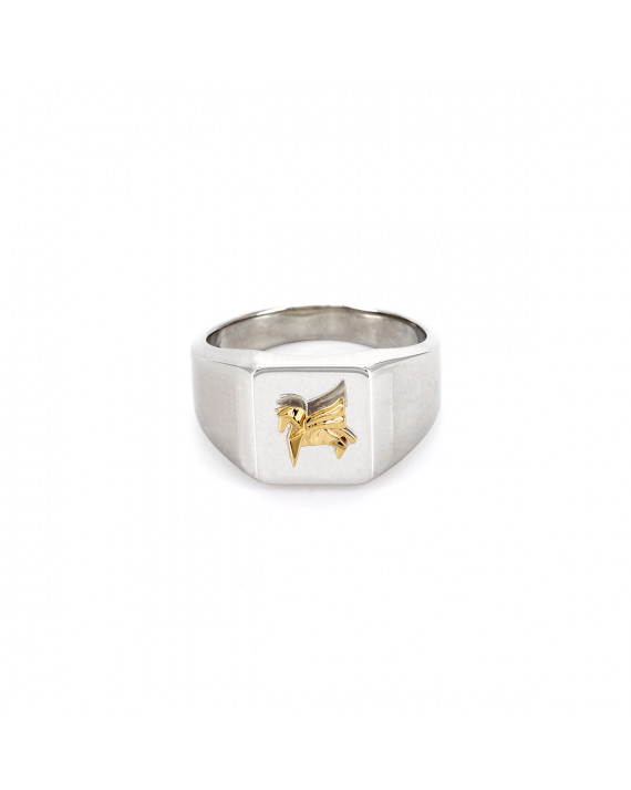 Anello con sigillo Pegaso - Argento e Oro 14 carati | Origami Jewellery
