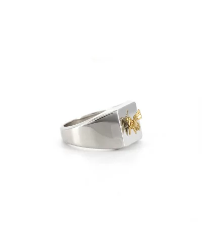 Anello con sigillo Pegaso - Argento e Oro 14 carati | Origami Jewellery