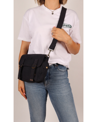 Petit sac besace en toile noire style rock