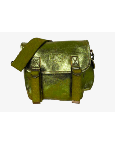 Petit sac besace en cuir métallisé kaki style casual